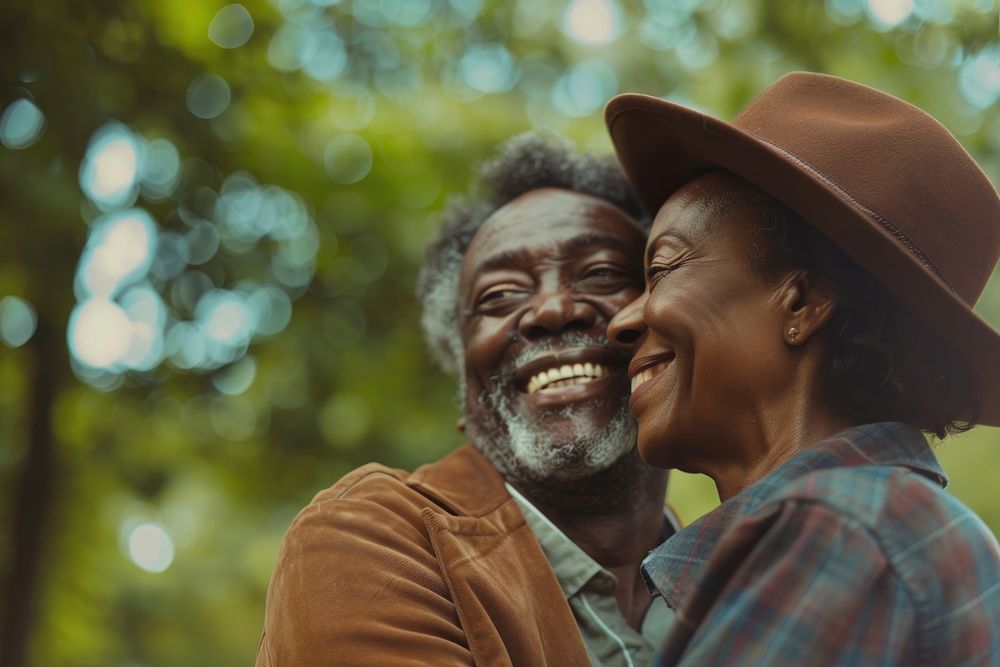 Happy black senior couple adult affectionate togetherness.