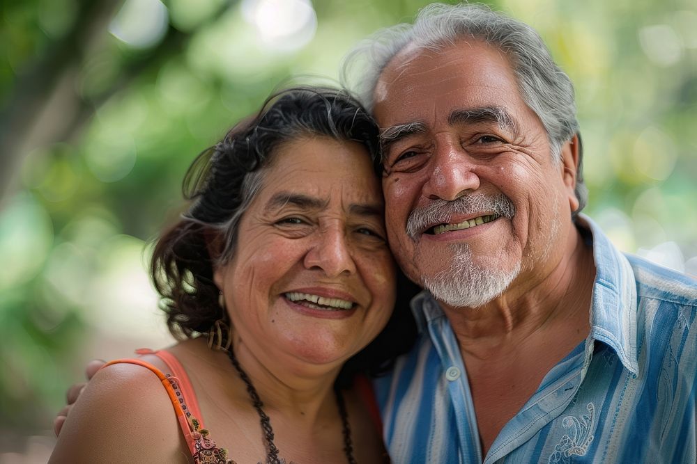 Happy latin senior couple laughing portrait adult.
