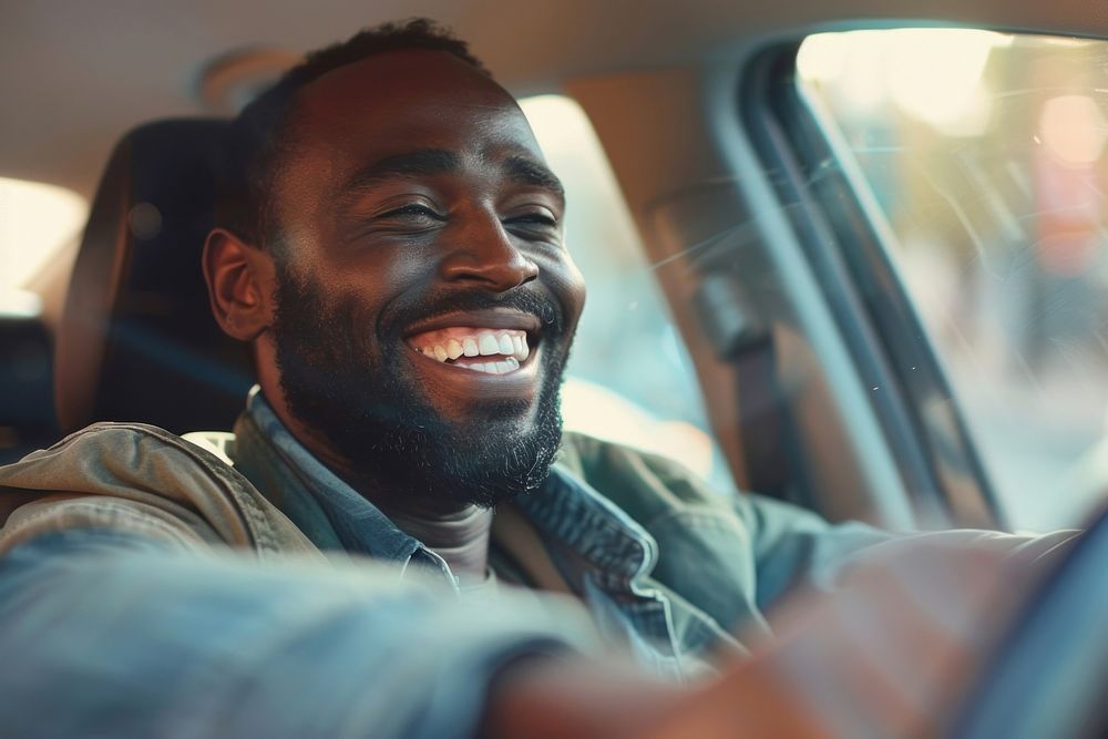 Mixed race man driving a car vehicle adult smile.