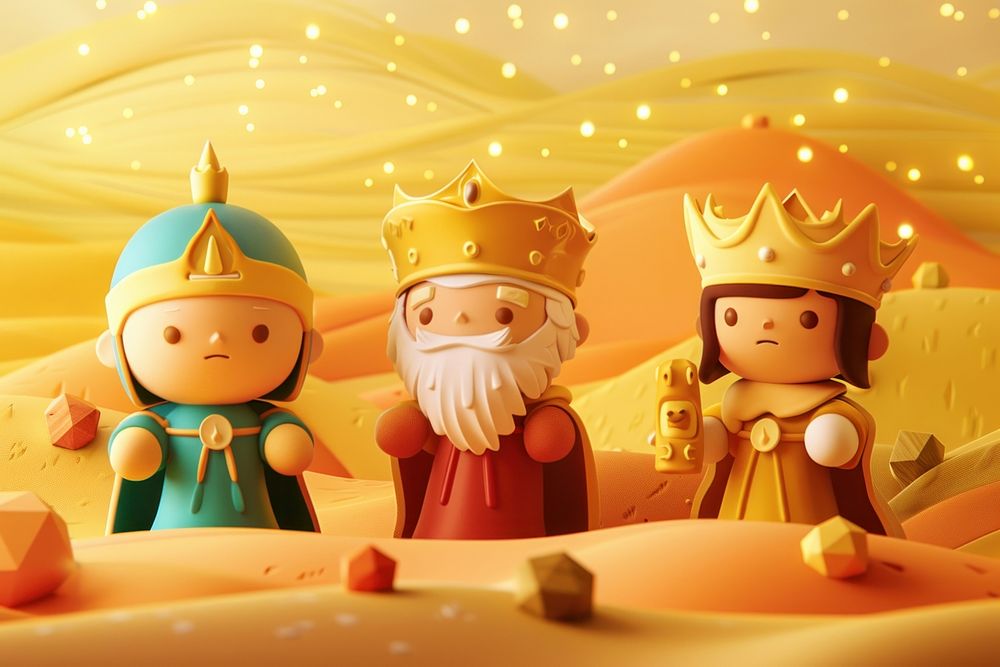 Cute three wise men background cartoon crown representation.