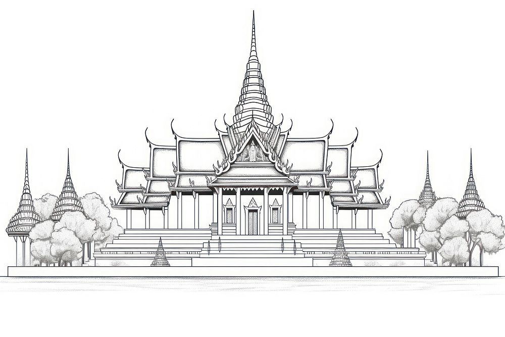 Thai Temple architecture illustrated building.