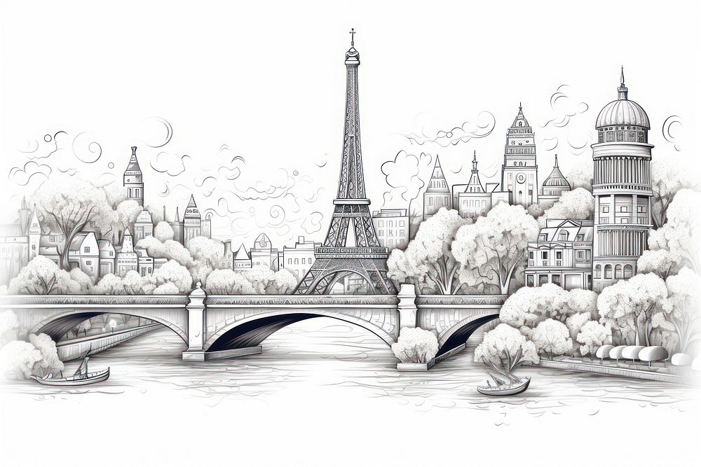 Paris doodle illustrated drawing.