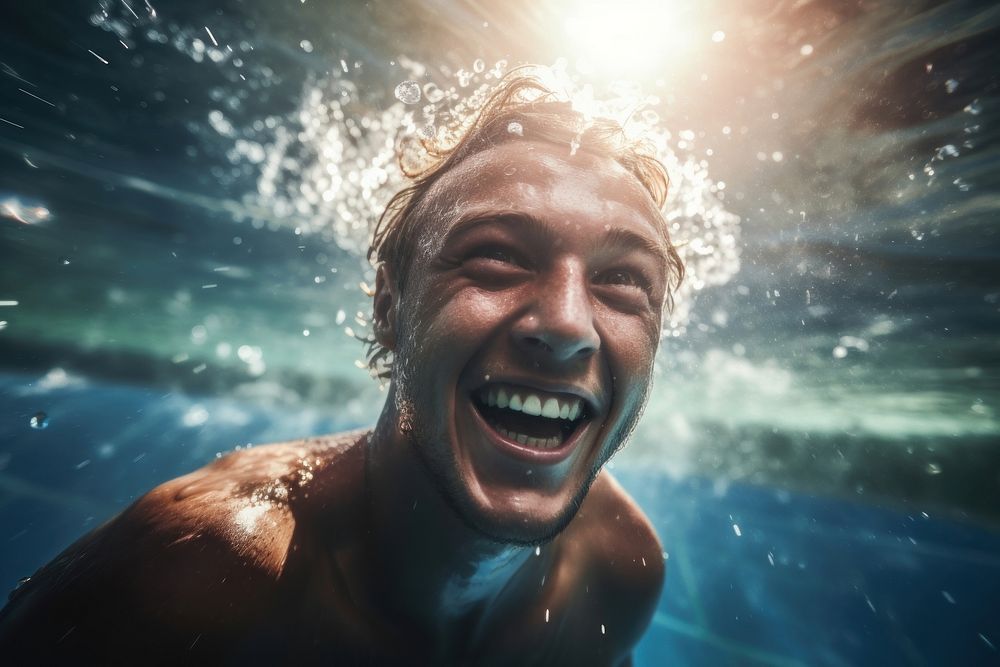 Swimming photography laughing portrait.