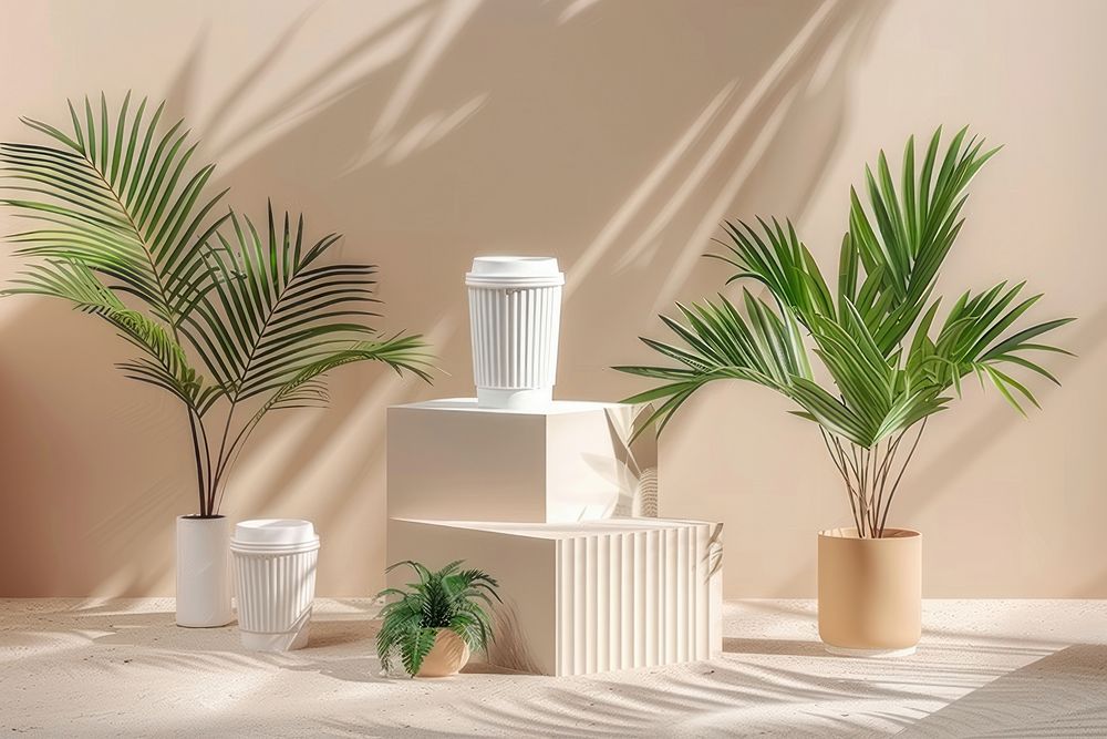 Paper cup mockup furniture planter pottery.