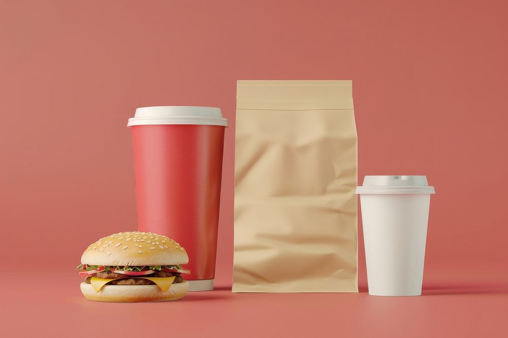 Fast food packaging branding mockup burger bottle cup.