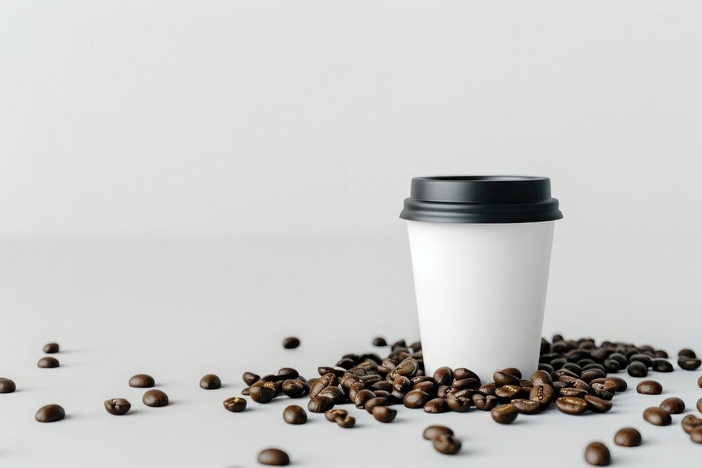 Paper cup and pouch mockup coffee coffee beans beverage.