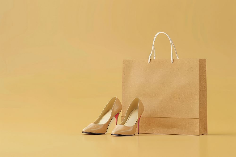 Shopping bag and box of shoes mockup accessories high heel accessory.