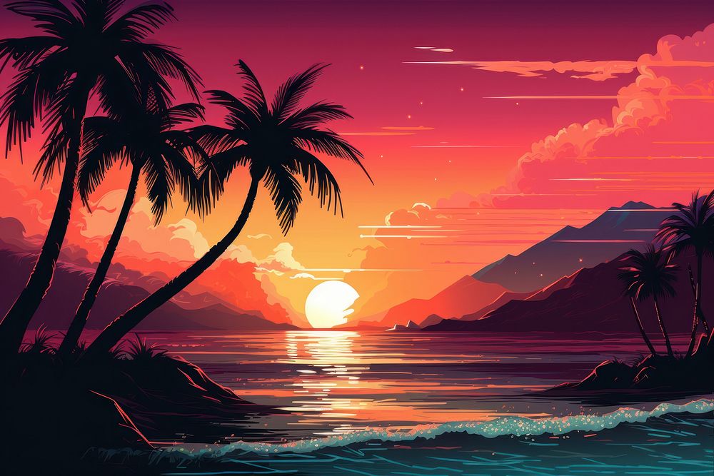 Sunset landscape beach shoreline.