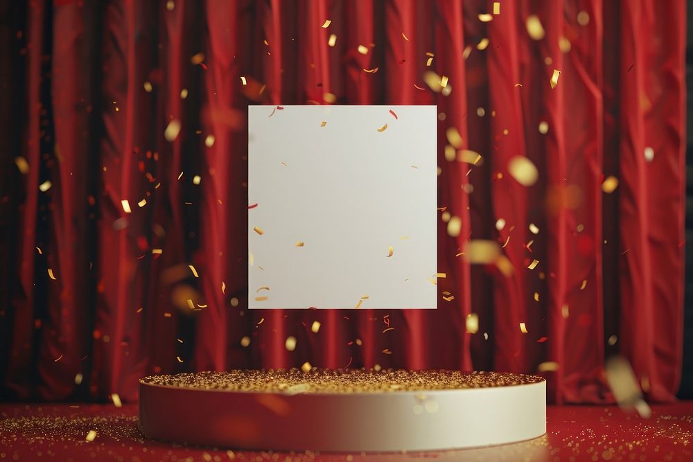 Invitation card mockup confetti paper white board.