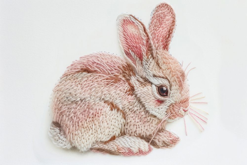 Bunny in embroidery style drawing animal rodent.