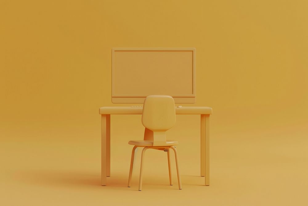 Computer monitor mockup furniture yellow chair.