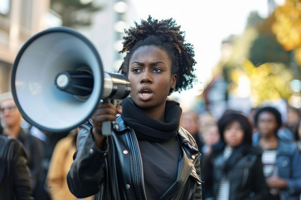 Black woman using megaphone photo photography accessories.