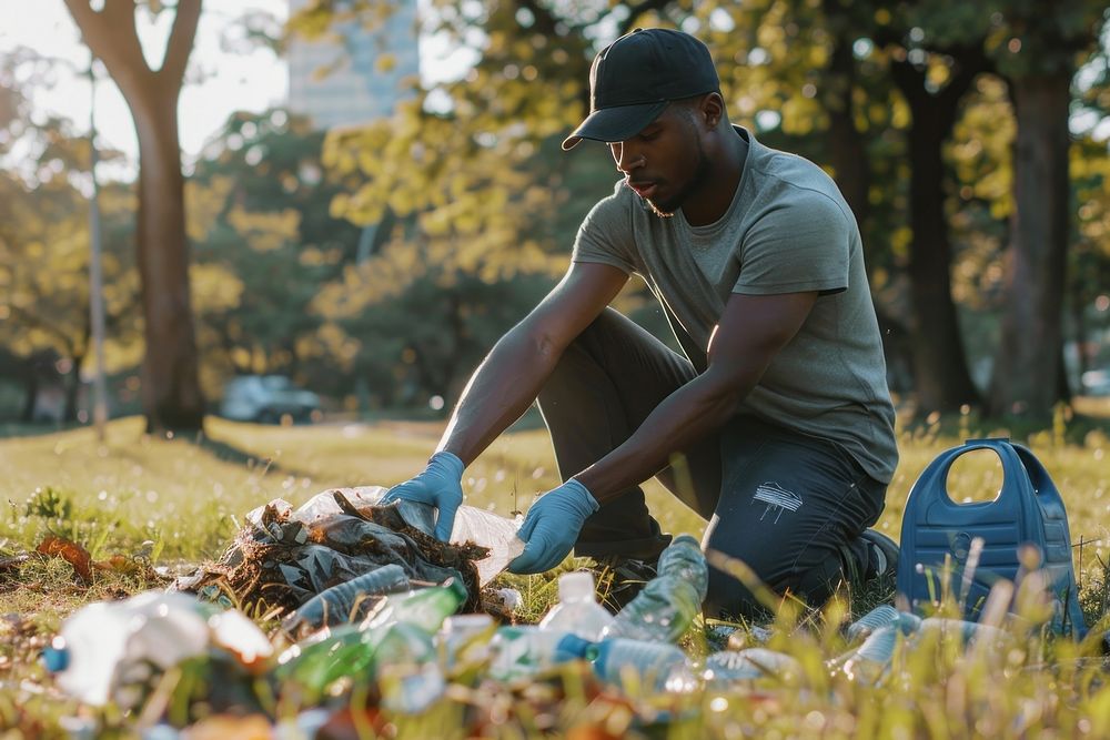 African american man volunteering garbage clothing apparel.