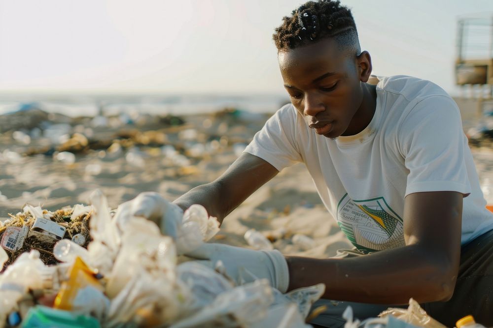 African american teenager volunteering garbage person human.