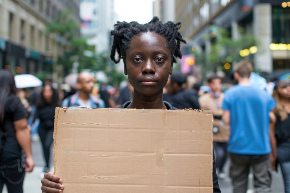 Black woman wear black cardboard photo photography.
