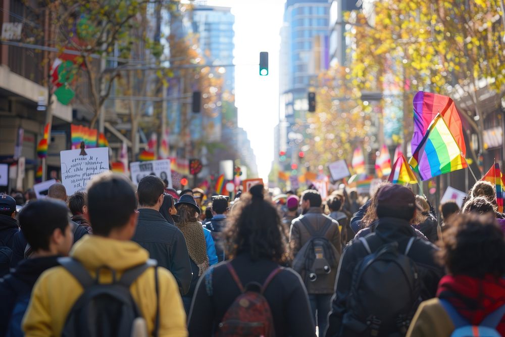 Diversity lgbt protesting backpack clothing apparel.