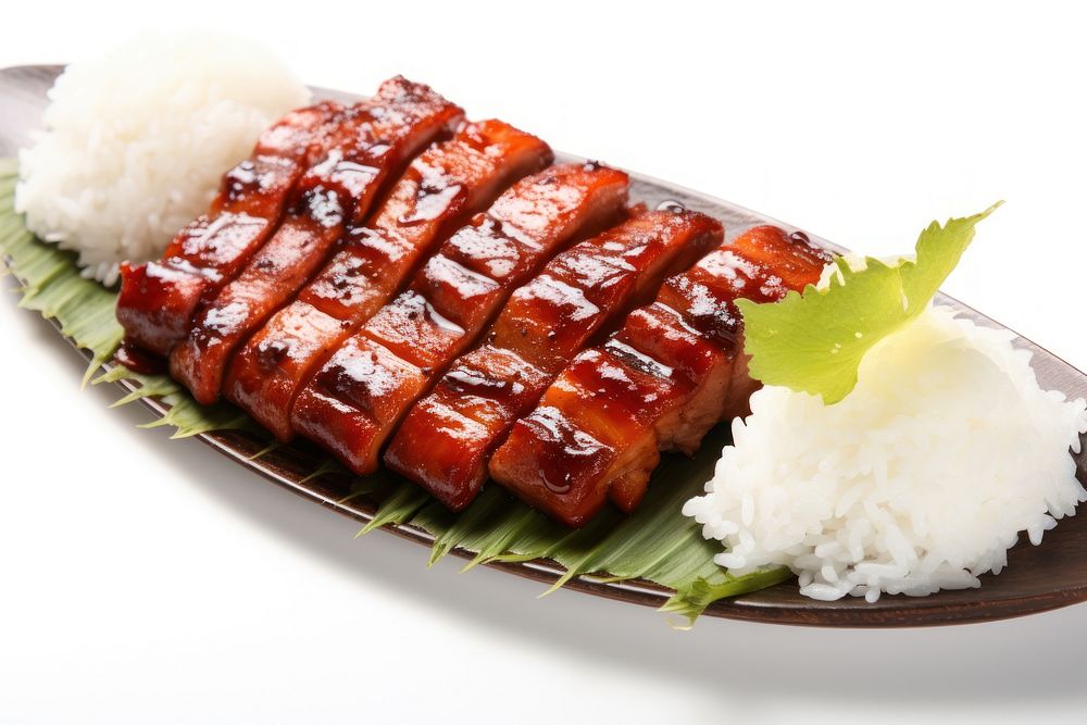 Grilled Pork with Sticky Rice pork food meat.