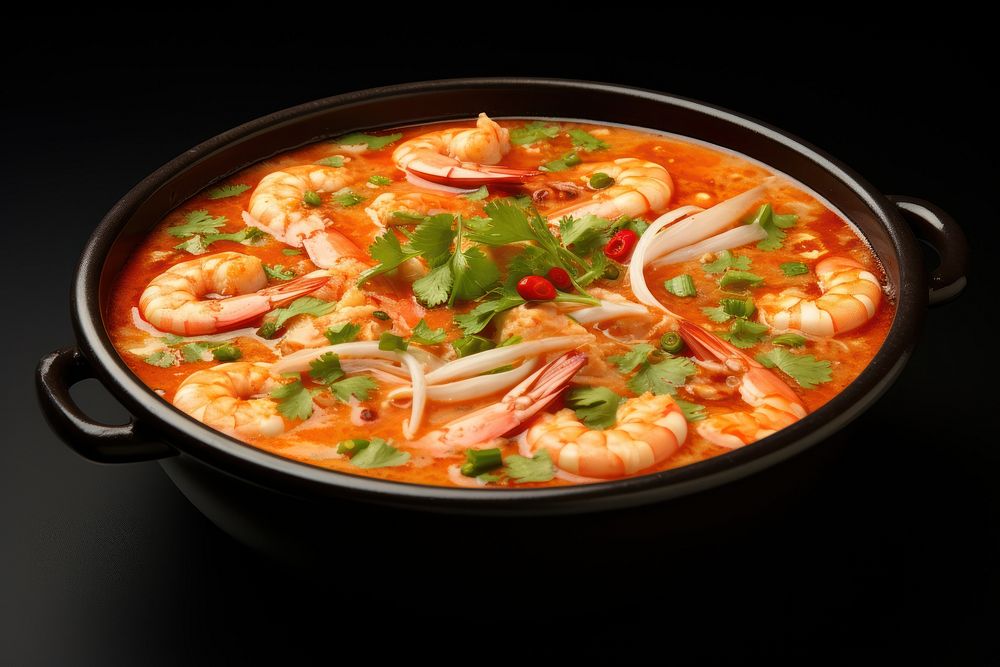 Spicy Shrimp Soup soup cookware pizza.