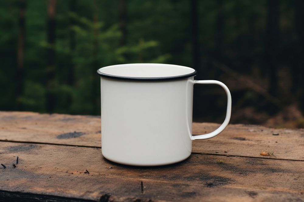 Enamel mug mockup porcelain beverage cookware.