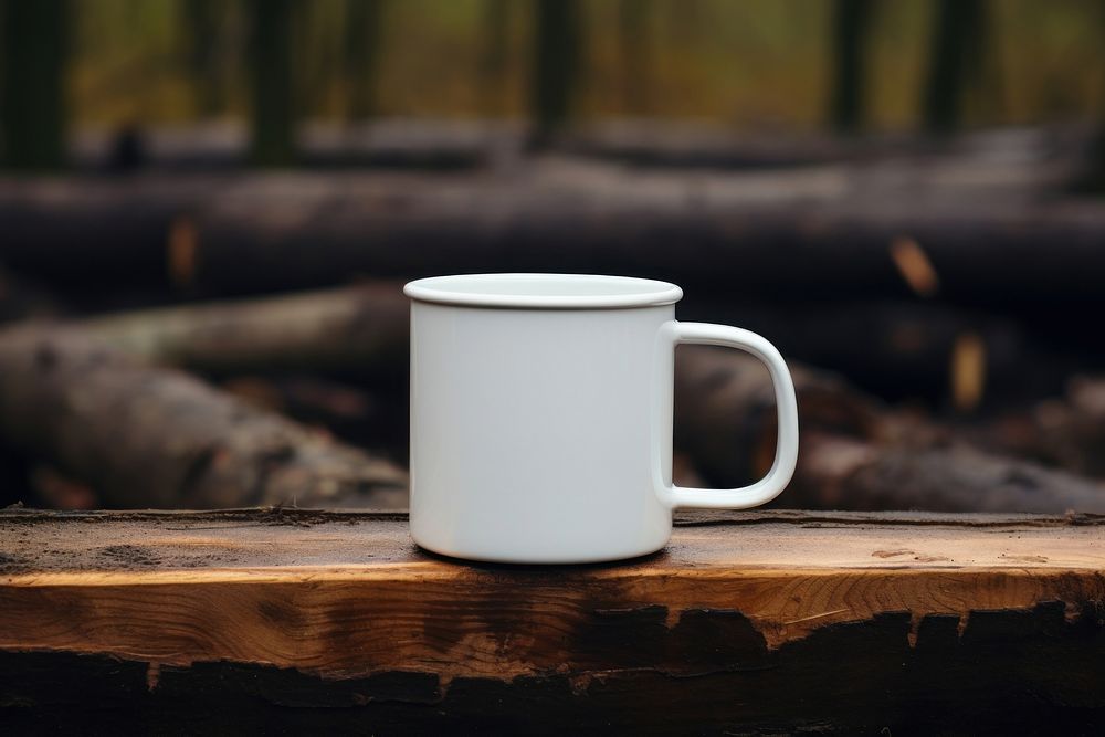 Enamel mug mockup beverage coffee drink.
