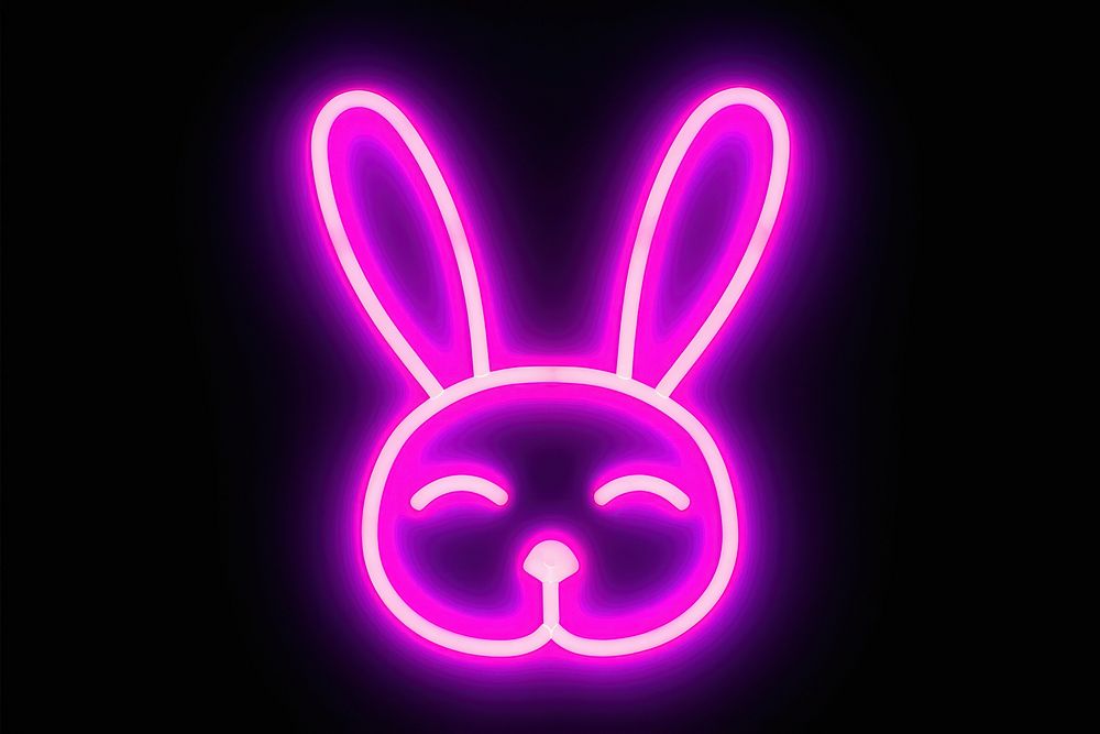Pastel neon rabbit face light sign representation.