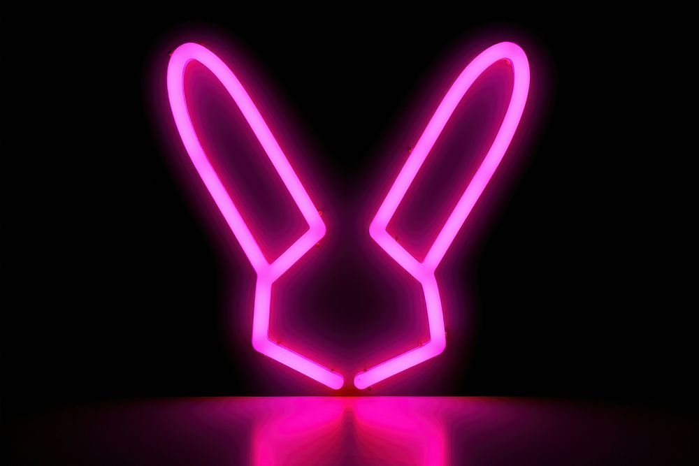 Pastel neon rabbit face light sign illuminated.