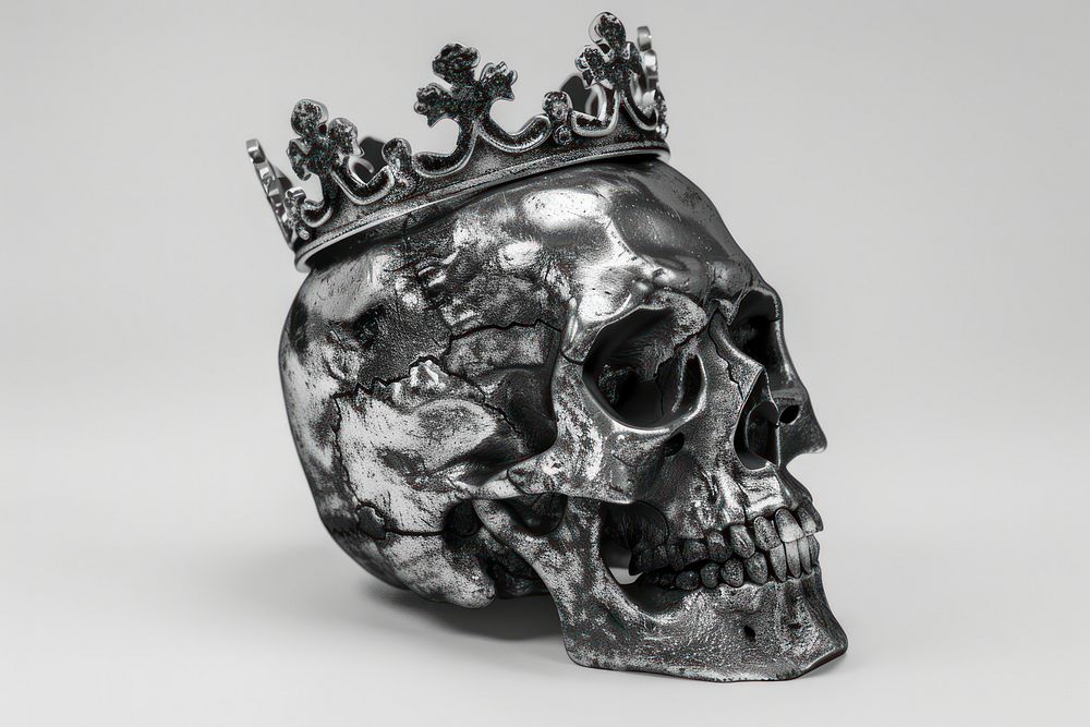 Skull with crown on top jewelry metal representation.