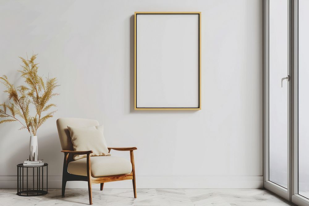 Blank framed photo mockup armchair furniture painting.