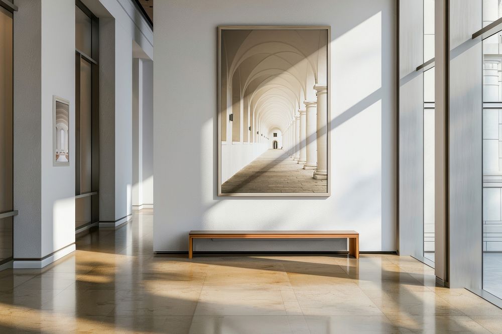 Art museum picture frame mockup psd