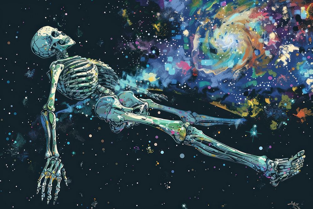 Skeleton and earth representation creativity astronomy.