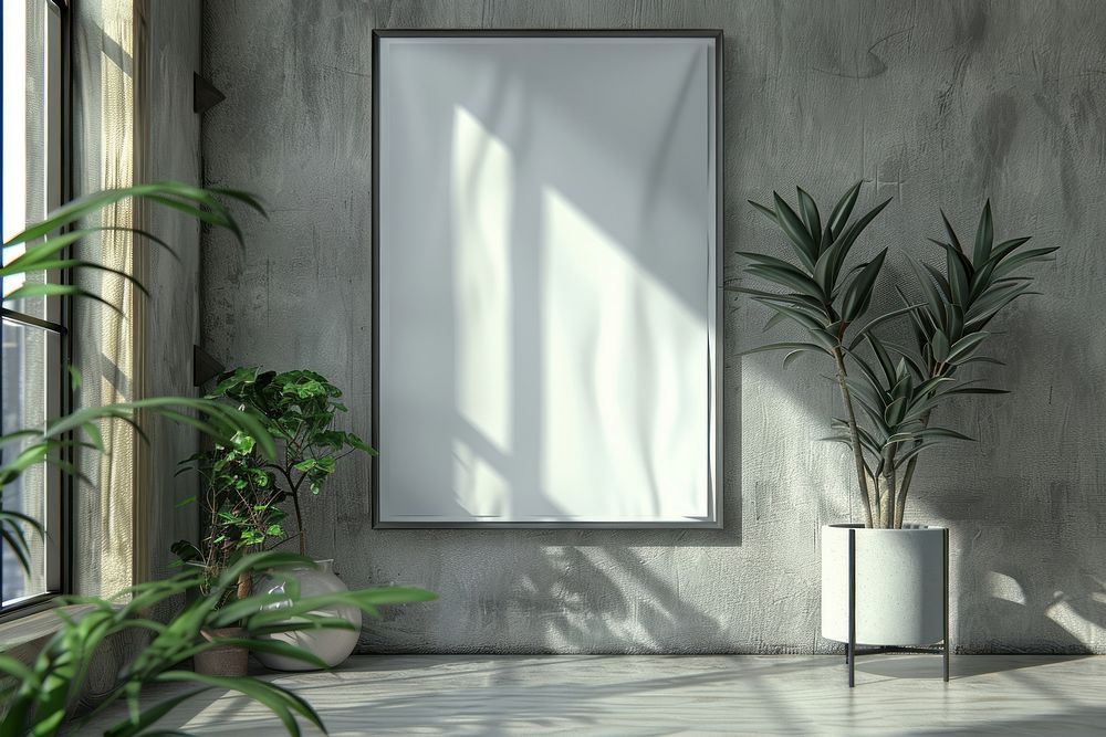 Blank picture frame mockups windowsill indoors mirror.