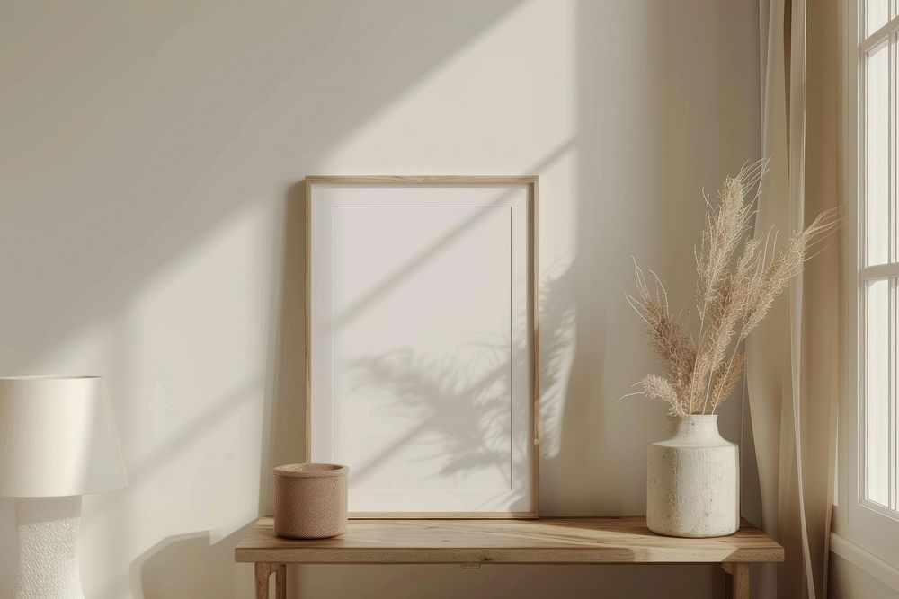 Blank picture frame mockups windowsill indoors plant.