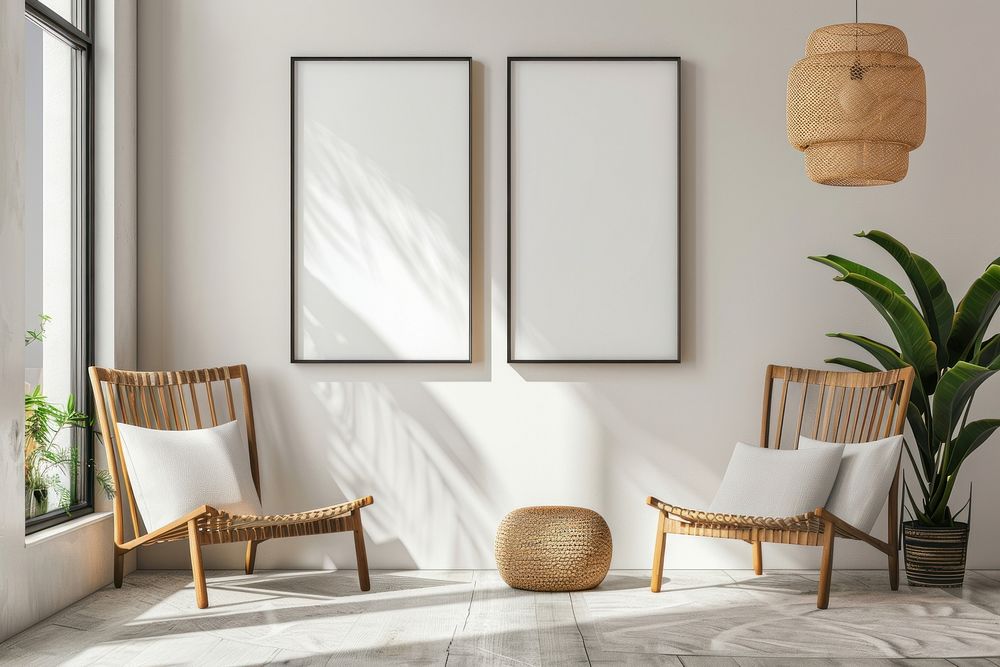 Blank picture frame mockups furniture painting indoors.