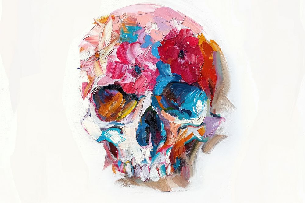 Skull made by flower painting art representation.