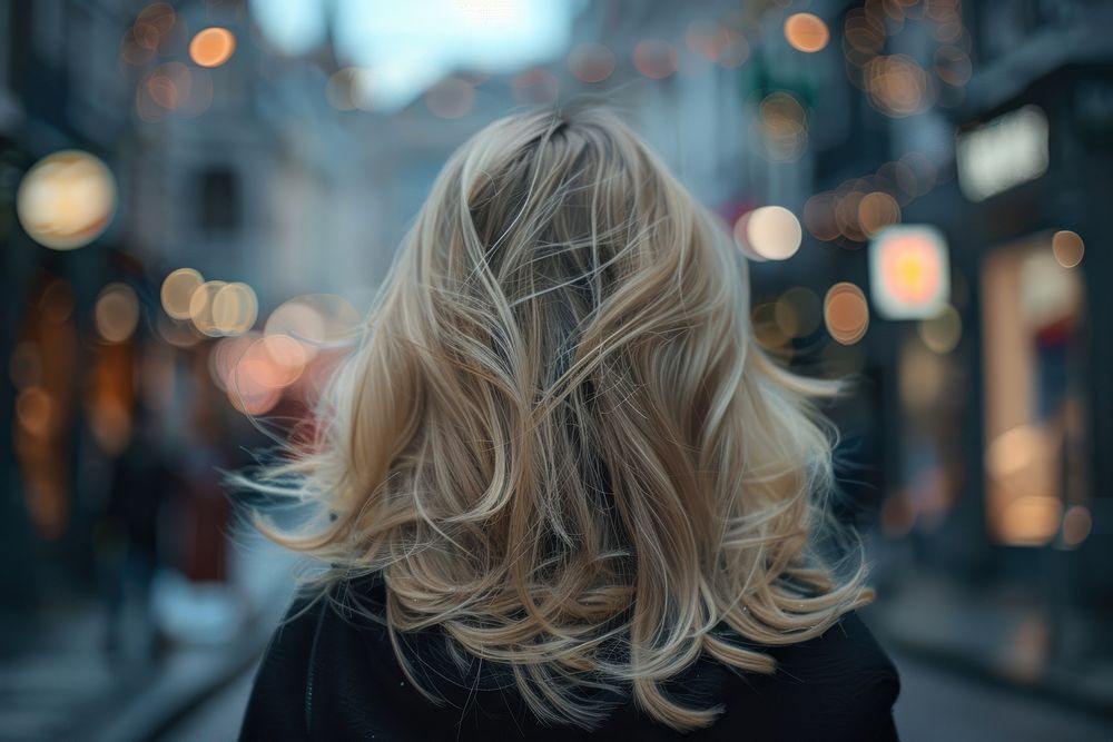 Woman blonde the shullet hairstyles street contemplation architecture.