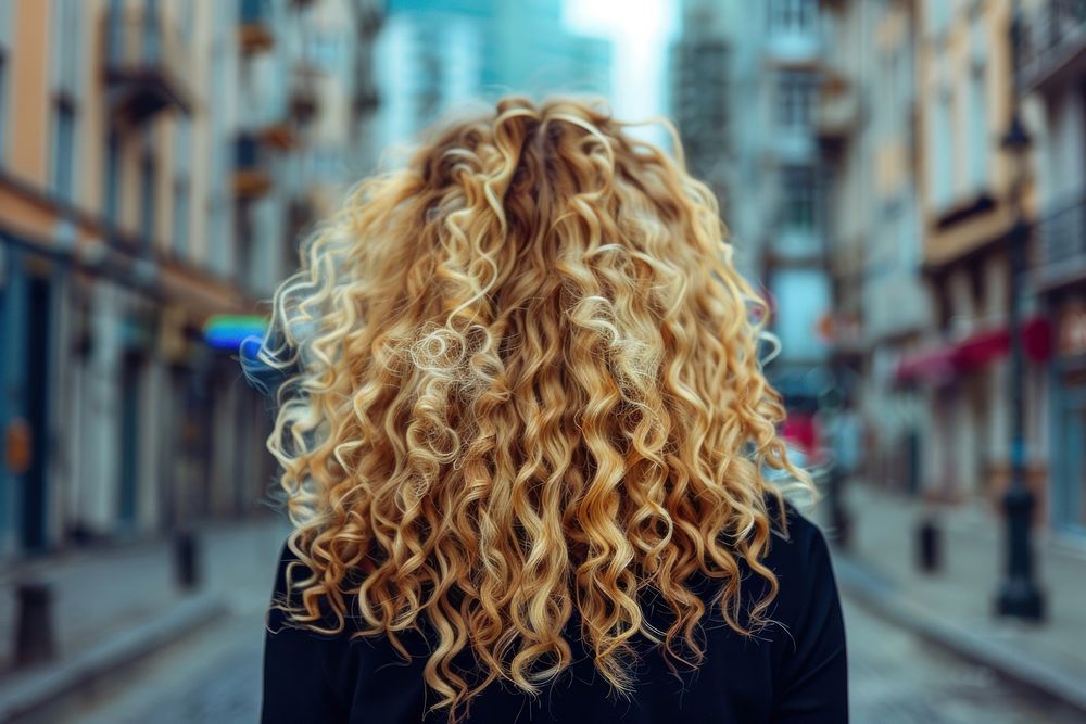 Woman blonde curls hairstyles adult architecture portrait.