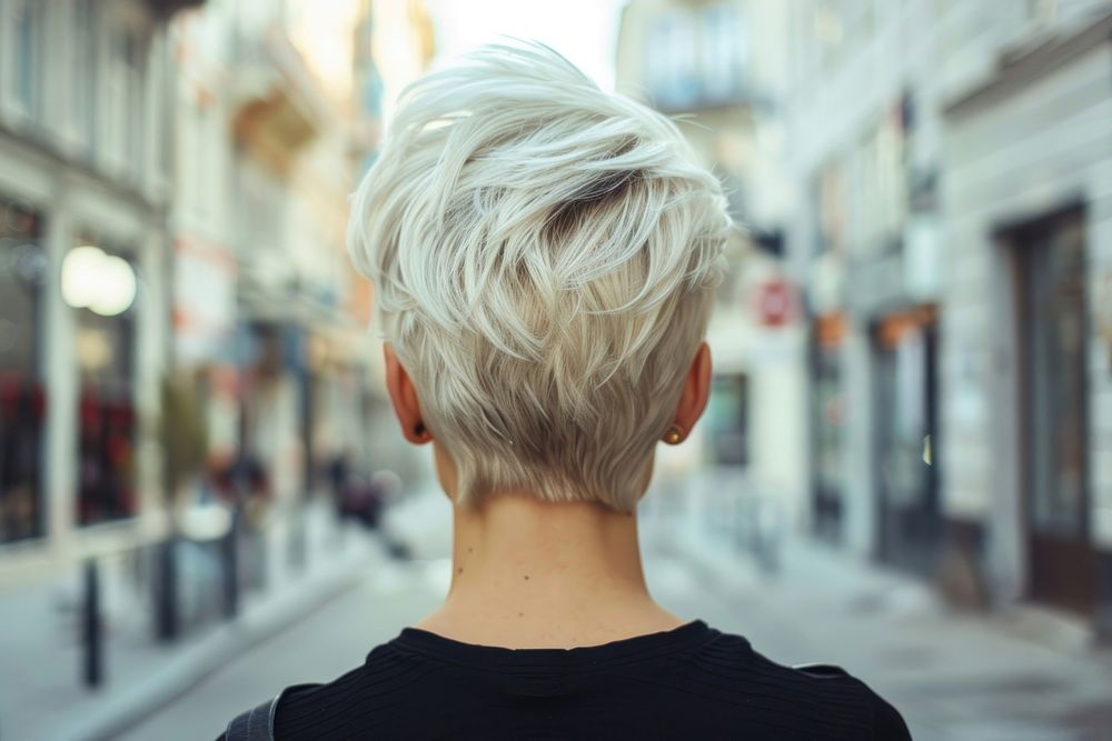 Woman blonde pixie cut hairstyles adult individuality architecture.