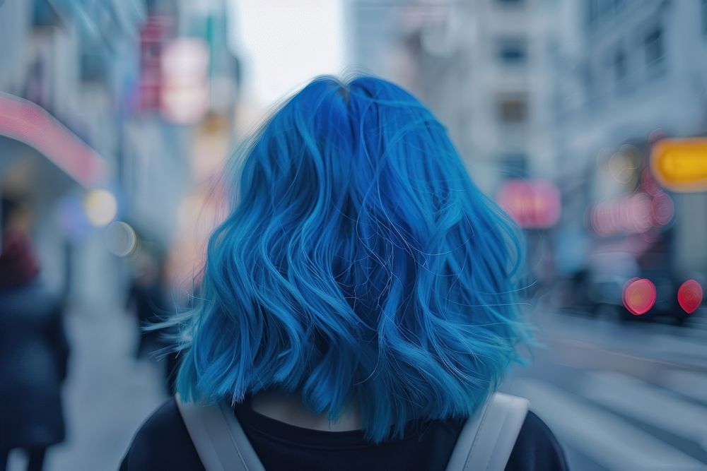 Woman blue the shullet hairstyles street adult architecture.