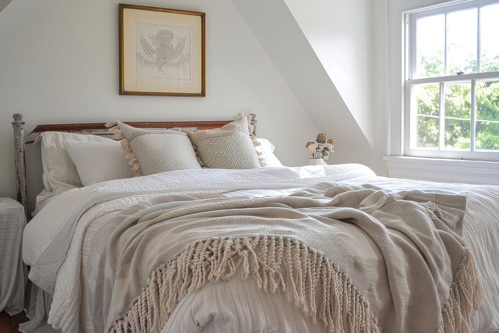 Bedroom interior with picture frame furniture painting indoors.