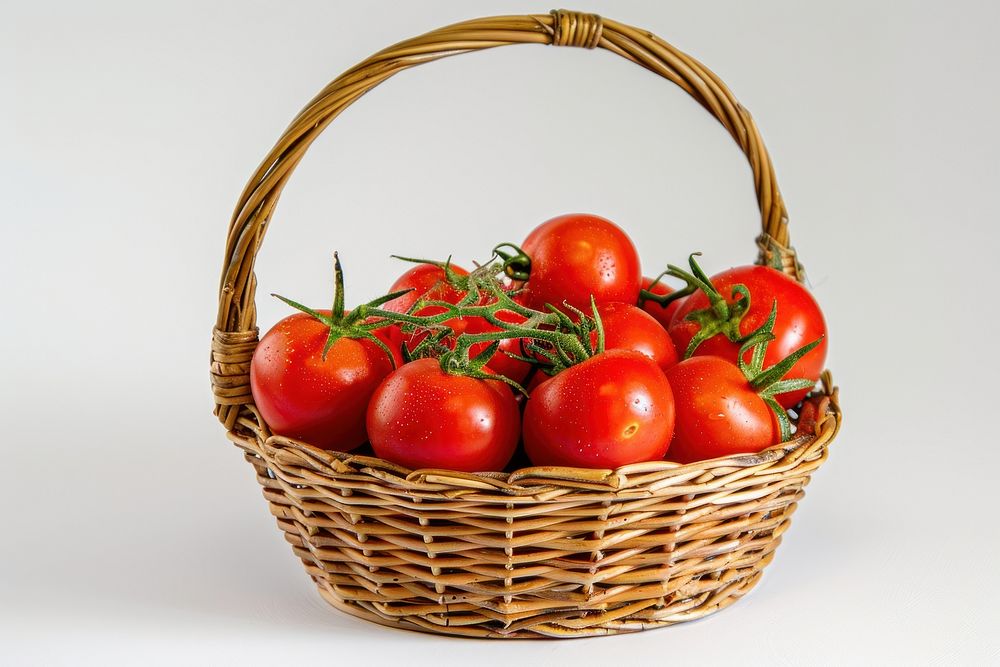 Tomatoes in a basket vegetable plant food.