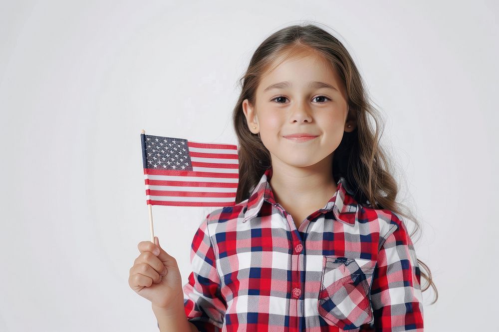 A girl holding the Flag of USA photo flag photography.