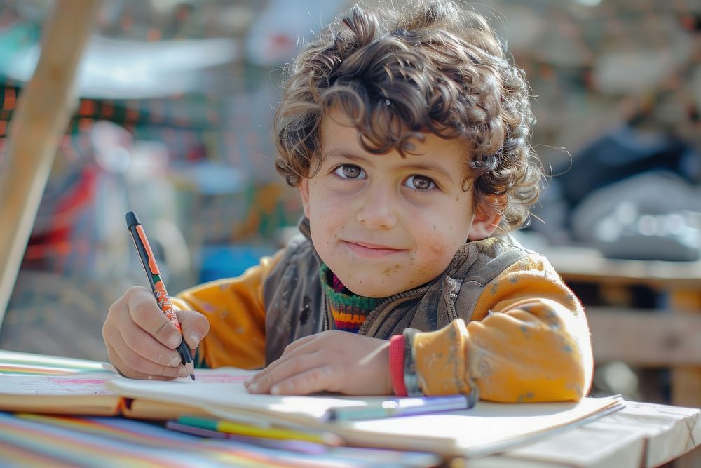 Middle eastern kid writing person human.