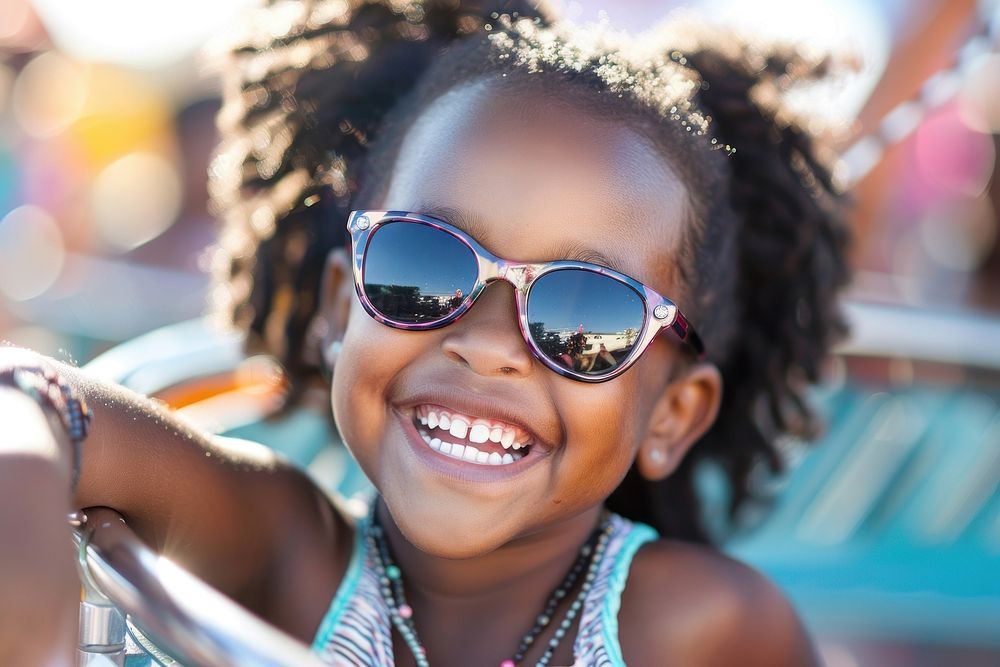 A young black girl on roller coaster sunglasses portrait child.