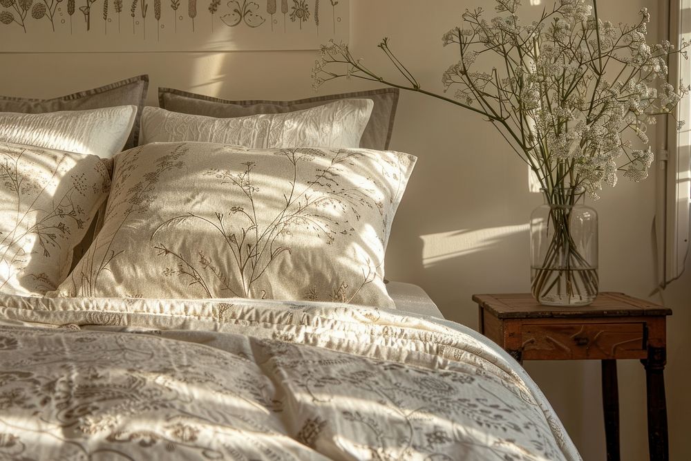 Bedroom interior design furniture cushion blossom.