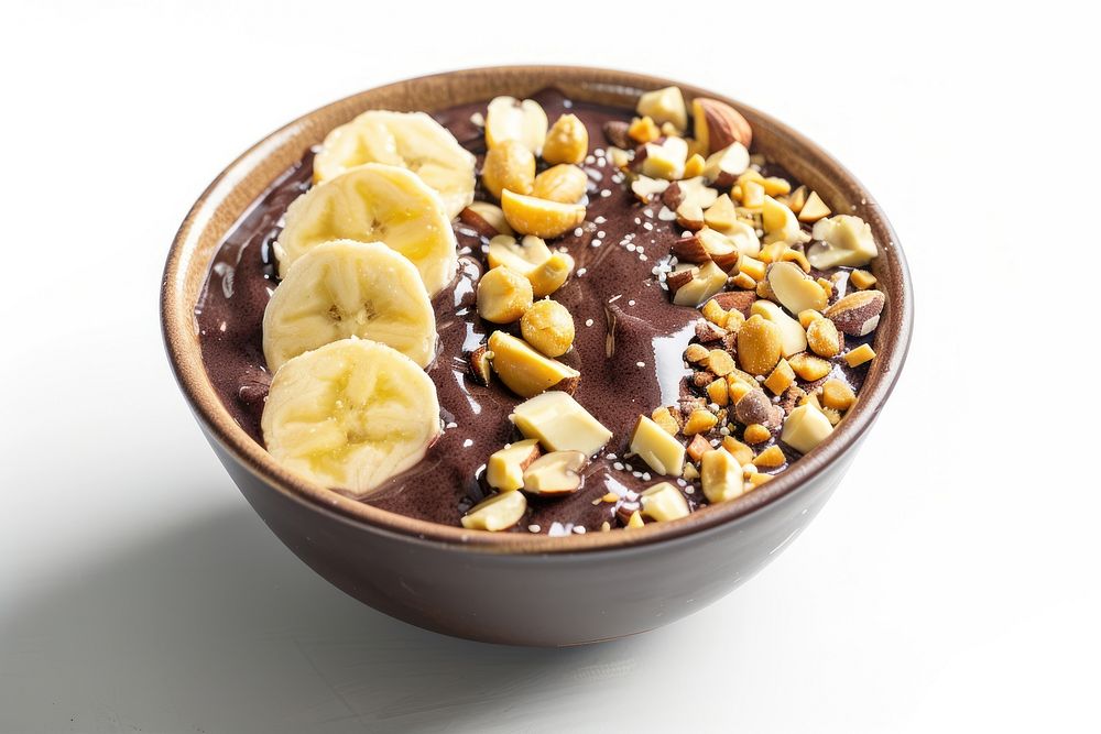 Chocolate peanut acai bowl dessert sundae food.