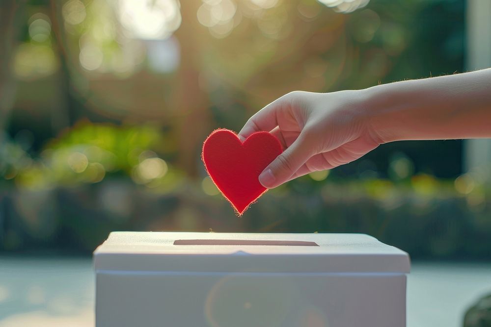 White donation box symbol love heart symbol.