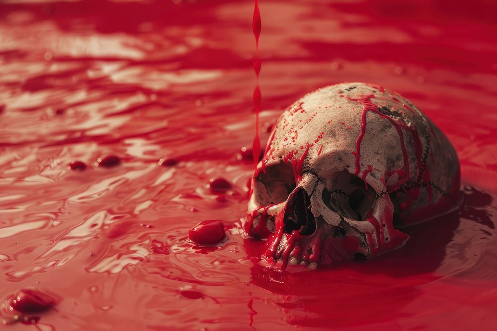Skull in red pool horror spooky impact.