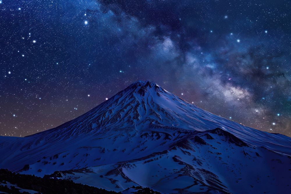 Snowy mountain night sky astronomy.
