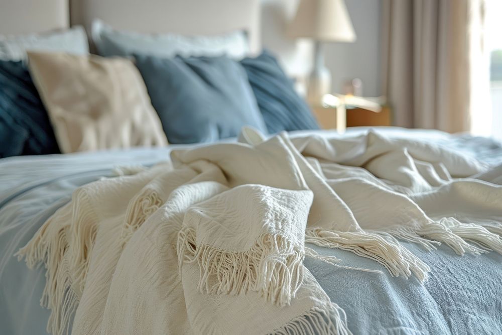 Bedroom interior design linen furniture blanket.