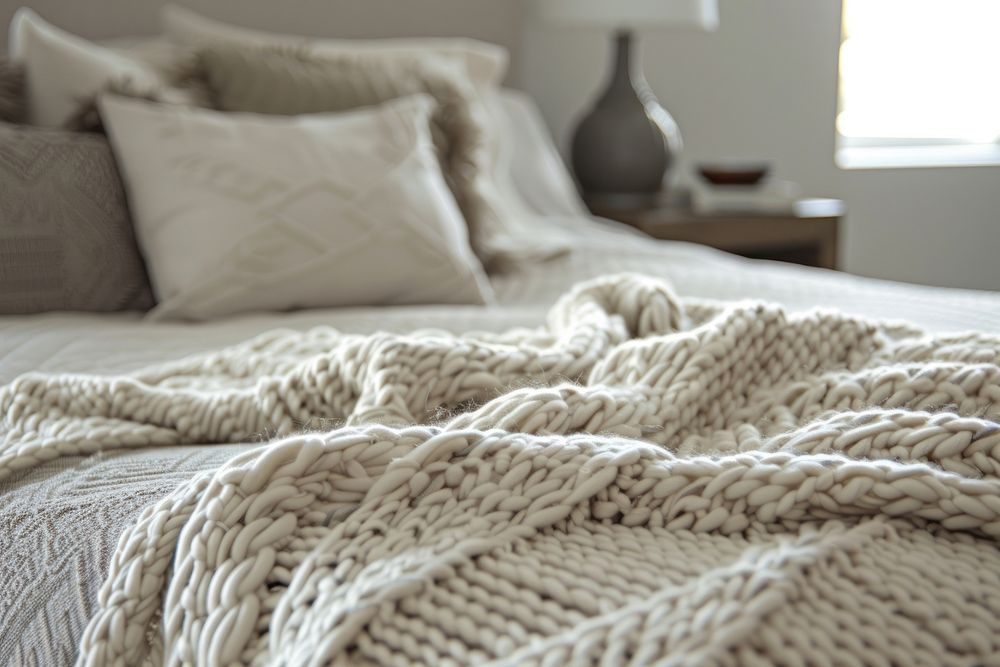 Bedroom interior design furniture knitting cushion.